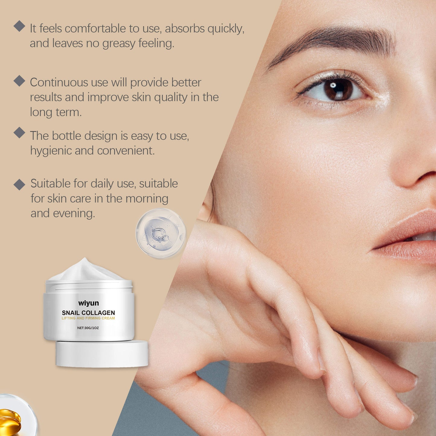 Wiyun Snail Collagen Firming Cream Moisturizes Skin With High Moisture, Brightening, Light Wrinkling And Radiant Radiance